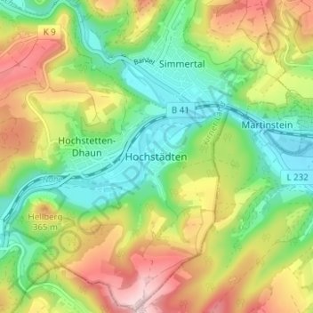 Hochstädten地形图、海拔、地势
