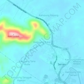 Kampung Kakai地形图、海拔、地势