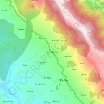 Paundal Bunha地形图、海拔、地势