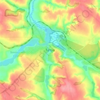 Тетиев地形图、海拔、地势