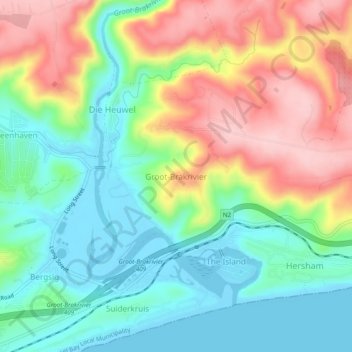 Great Brak River地形图、海拔、地势