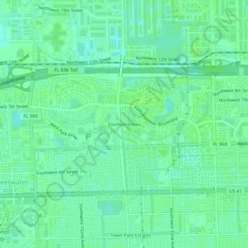 Fountainbleau地形图、海拔、地势