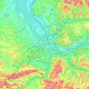 Basel地形图、海拔、地势