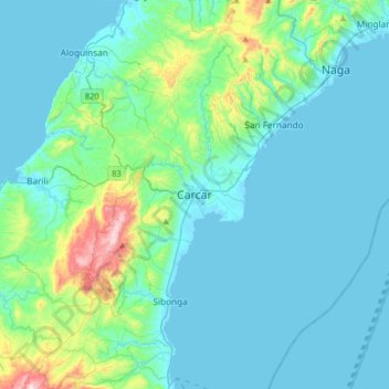 Carcar地形图、海拔、地势