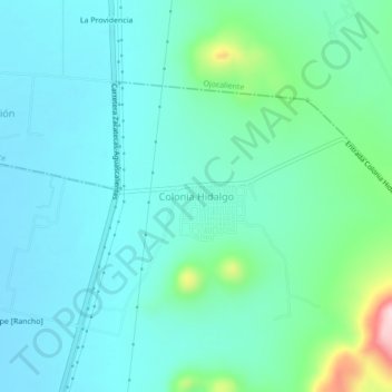 Colonia Hidalgo地形图、海拔、地势