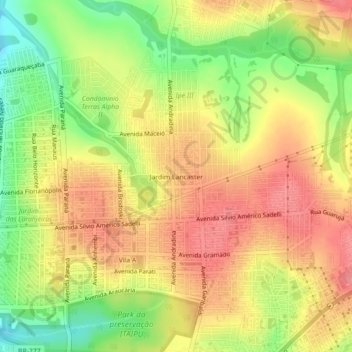 Jardim Lancaster地形图、海拔、地势