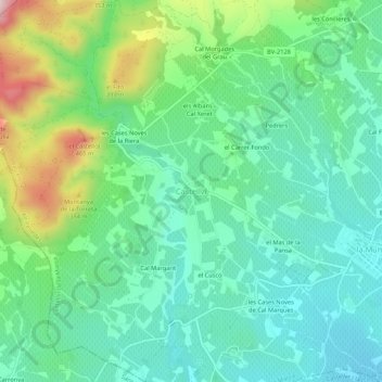 Castellví地形图、海拔、地势