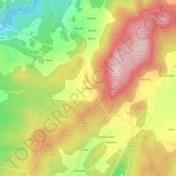 O Roxido地形图、海拔、地势