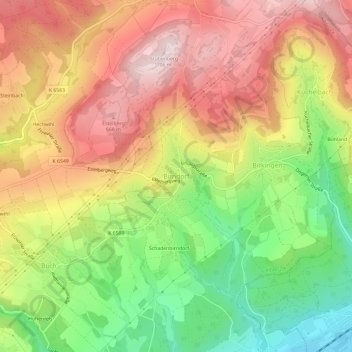 Birndorf地形图、海拔、地势