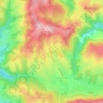 Courbou地形图、海拔、地势