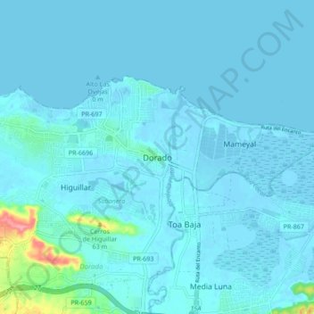 Dorado地形图、海拔、地势