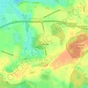 Gubkow地形图、海拔、地势