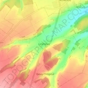 Lincheux地形图、海拔、地势