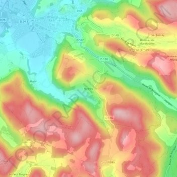 Moirieu地形图、海拔、地势