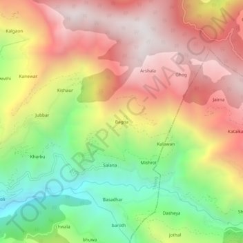 Bagna地形图、海拔、地势