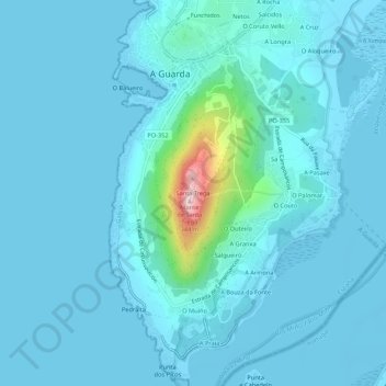 Santa Trega地形图、海拔、地势