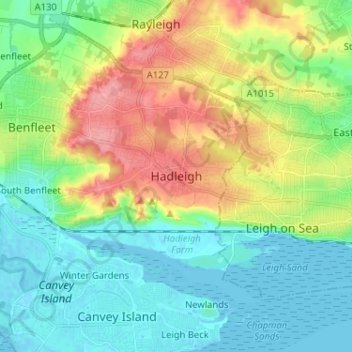 Hadleigh地形图、海拔、地势