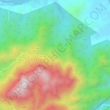 缸村地形图、海拔、地势