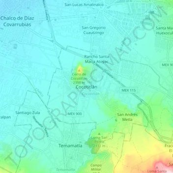 Cocotitlán地形图、海拔、地势