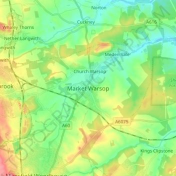 Market Warsop地形图、海拔、地势
