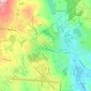West Tatnuck地形图、海拔、地势