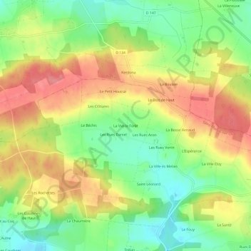 La Vieille Forêt地形图、海拔、地势