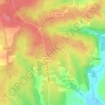 Poitier地形图、海拔、地势