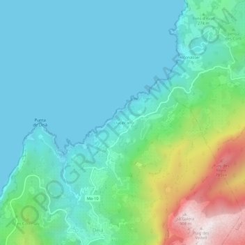 Llucalcari地形图、海拔、地势