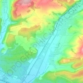 Horheim地形图、海拔、地势