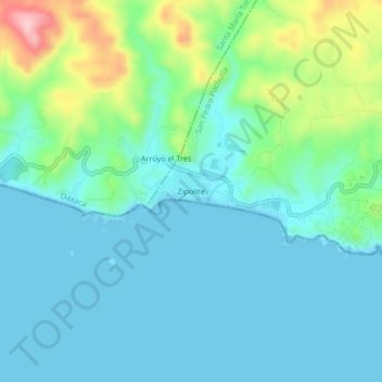 Zipolite地形图、海拔、地势