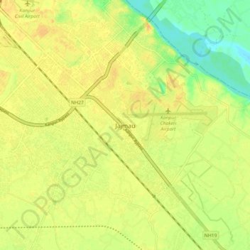 Jajmau地形图、海拔、地势