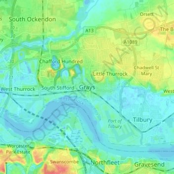 Grays地形图、海拔、地势
