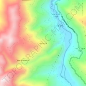 Uyunense地形图、海拔、地势