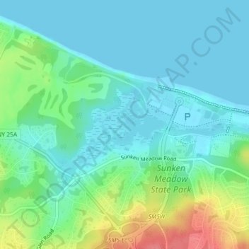 Sunken Meadow地形图、海拔、地势