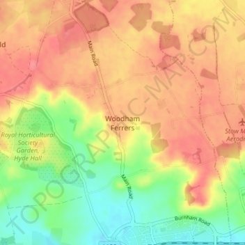 Woodham Ferrers地形图、海拔、地势