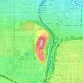 Rocky Butte地形图、海拔、地势