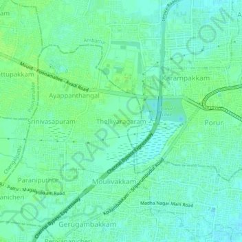 Thelliyaragaram地形图、海拔、地势