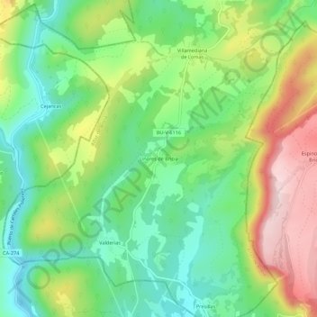 Linares de Bricia地形图、海拔、地势
