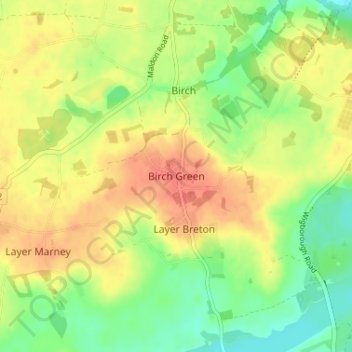 Birch Green地形图、海拔、地势