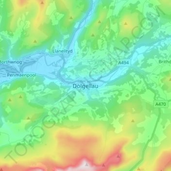 Dolgellau地形图、海拔、地势