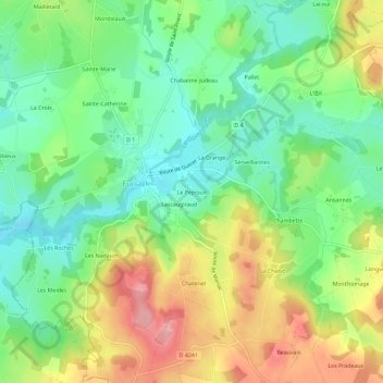 Le Peyroux地形图、海拔、地势