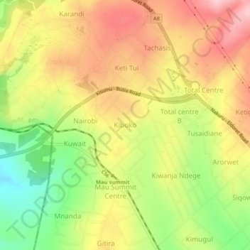 Kiboko地形图、海拔、地势
