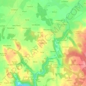 Harlay Bihan地形图、海拔、地势