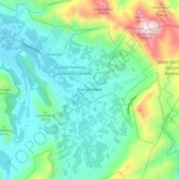 Franschhoek地形图、海拔、地势
