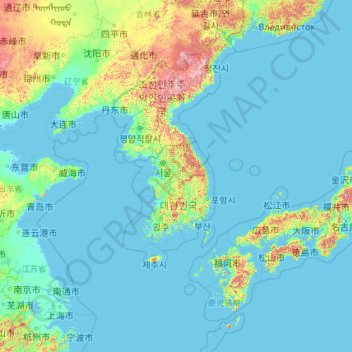 韩国地形图、海拔、地势