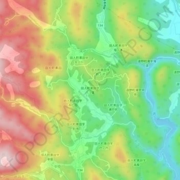 田人町黒田字八ツ葉地形图、海拔、地势