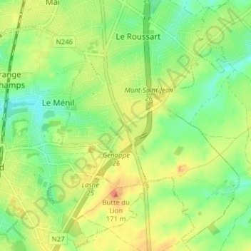 Mont-Saint-Jean地形图、海拔、地势