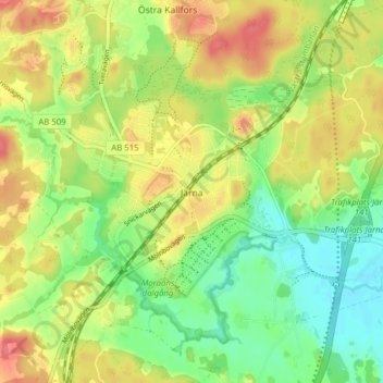 Järna地形图、海拔、地势