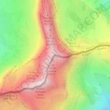 Pic de Troumouse地形图、海拔、地势