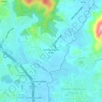 Kampung Bukit Raya地形图、海拔、地势